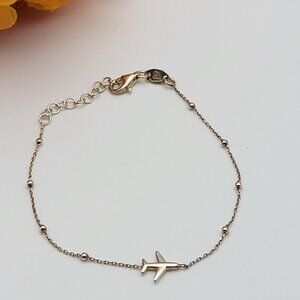 Dyadema Italy 925 Sterling Silver Airplane Charm Bracelet 7.5" Adjustable